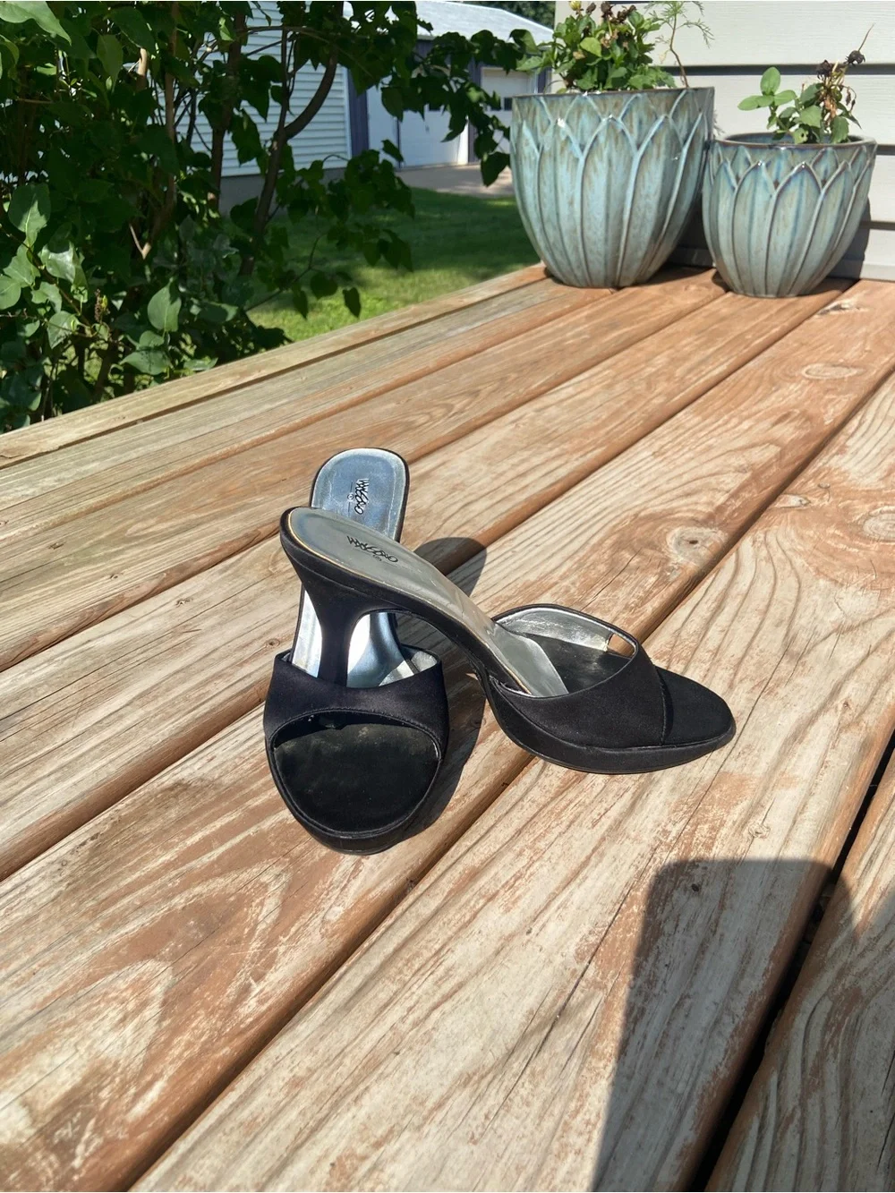 Massimo Black Open-Toe High Heel Mules